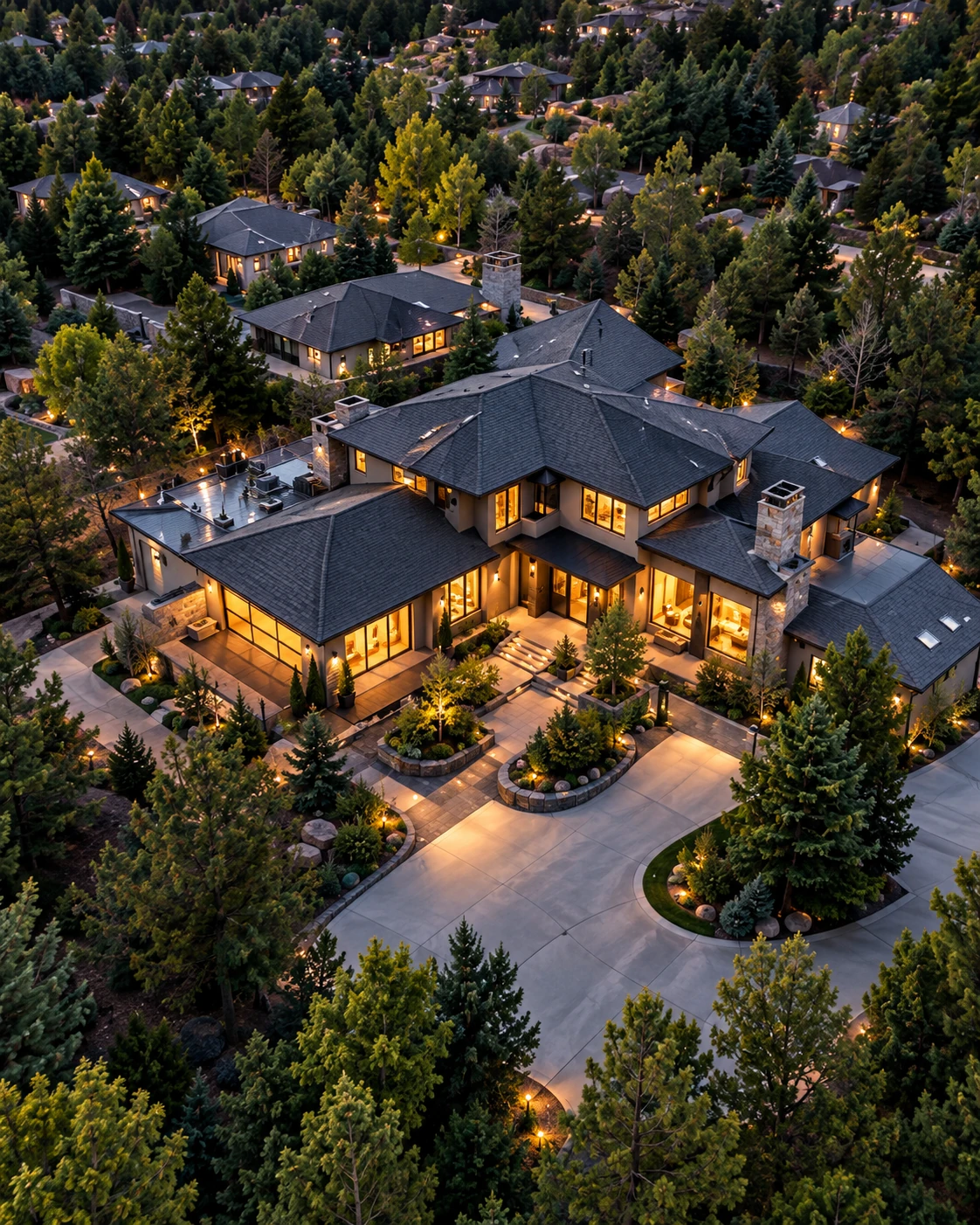Illustrative overhead view of a home and its landscaped property