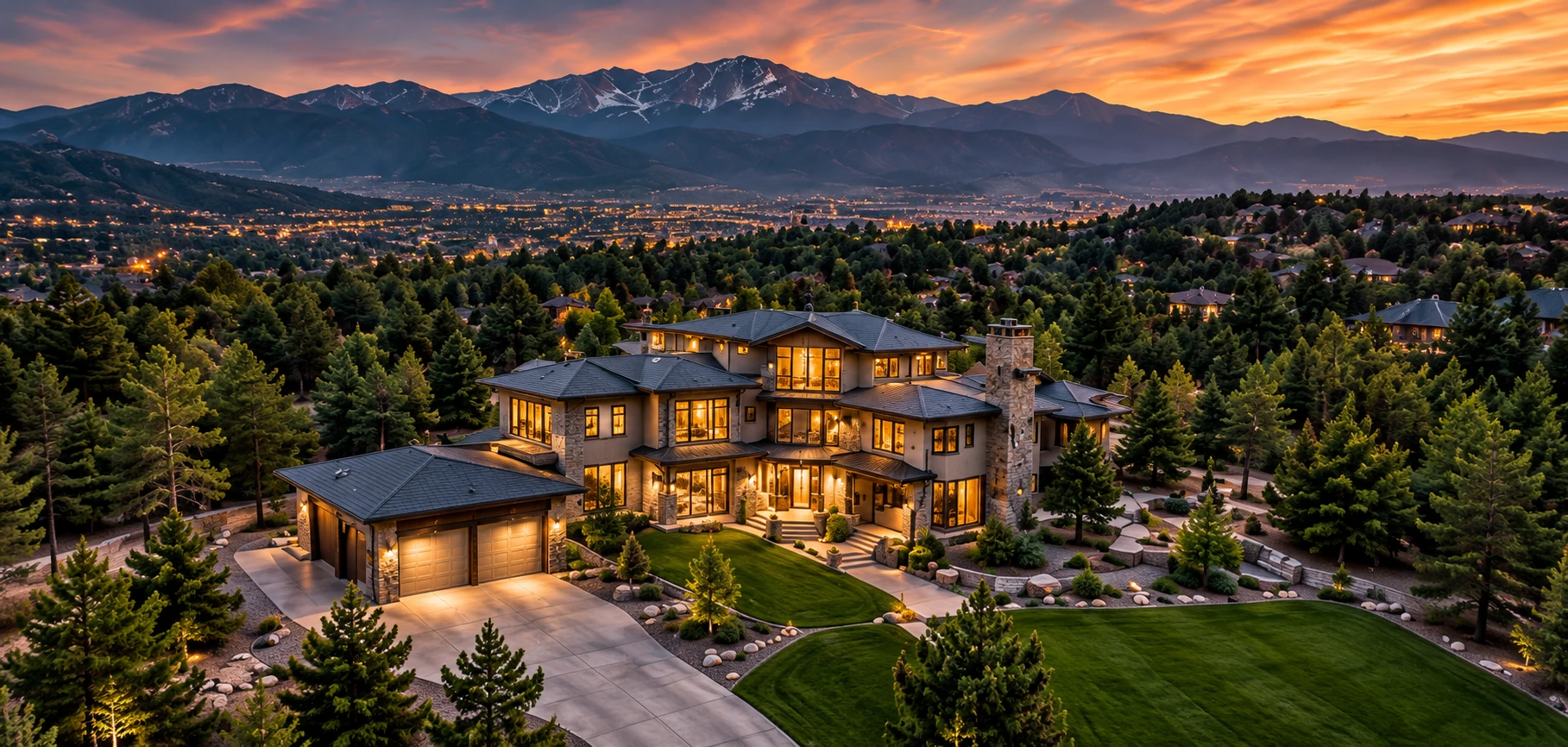Illustrative aerial view of a home in the Colorado foothills